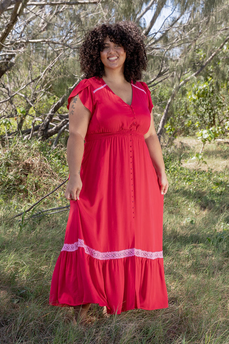 open lace back dress 1940s Cherry Red Velvet Maxi Dress – Doll Parts Collective main image 0
