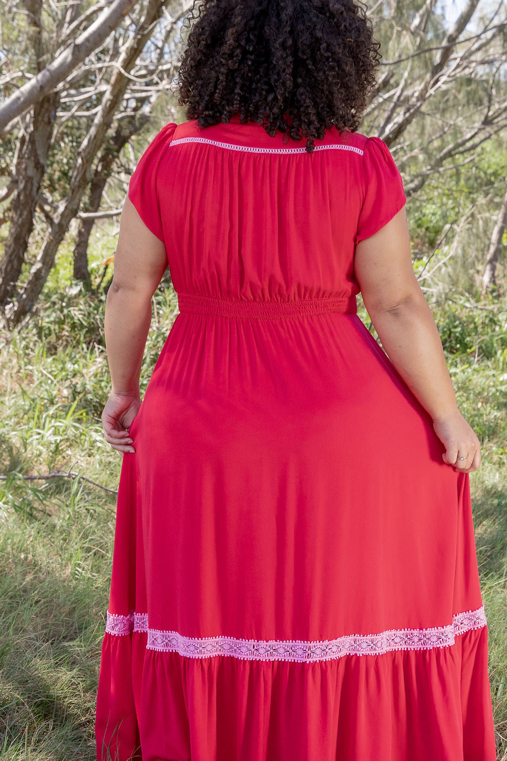 open lace back dress Louisa Maxi Dress in Cherry – Proud Poppy Clothing