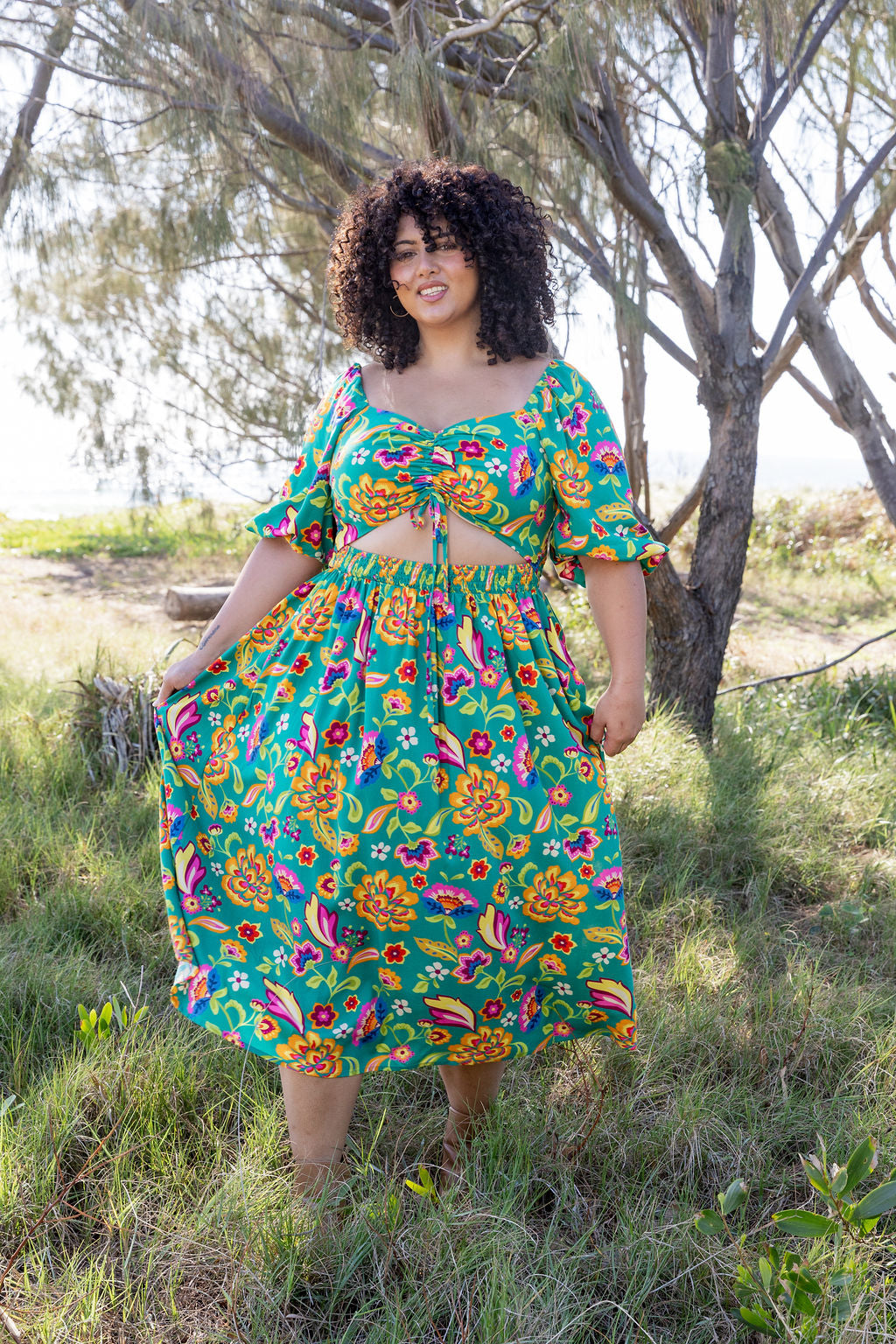 Pippa Cut Out Dress in Emerald Dreams