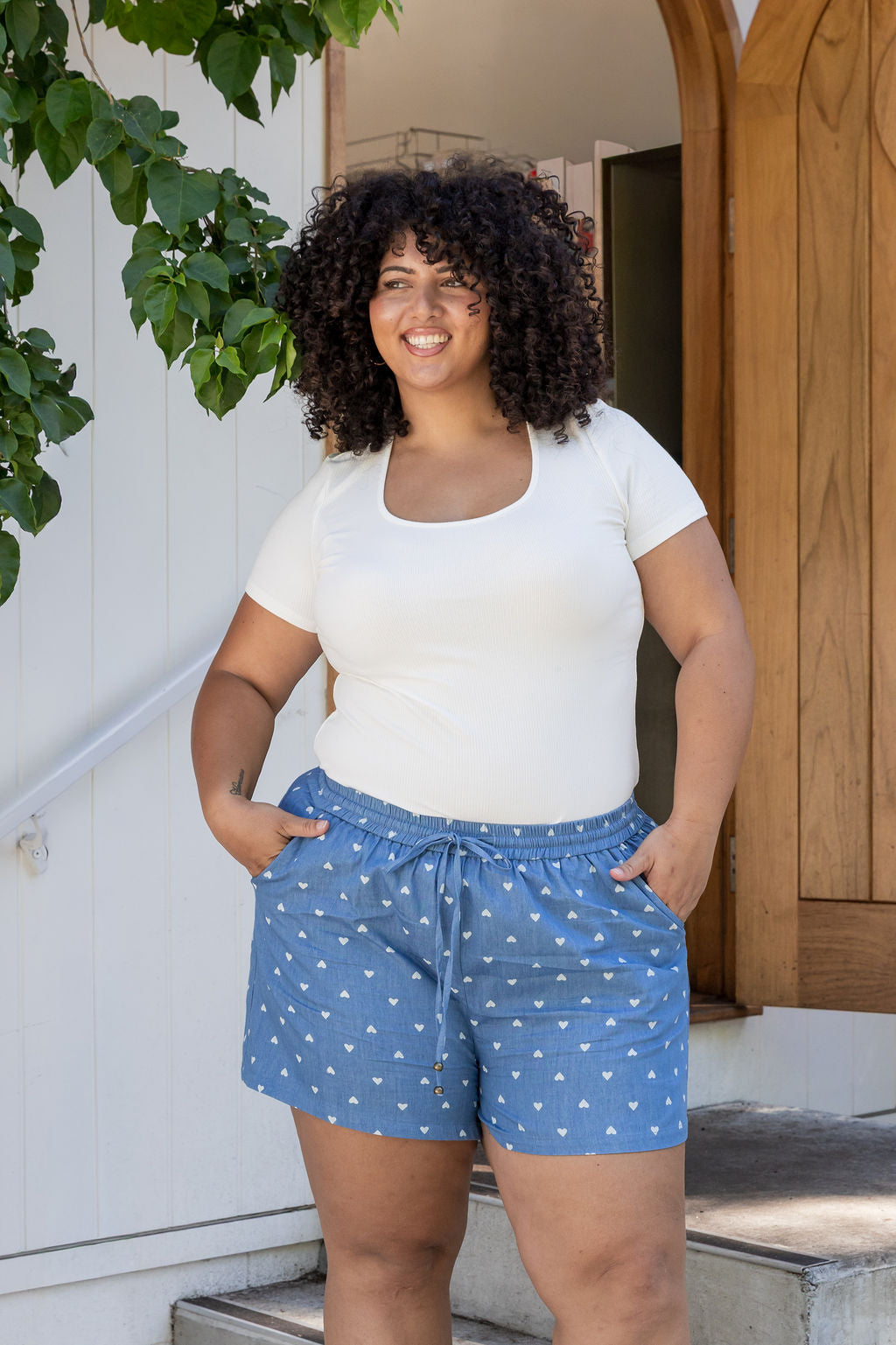 Harlow Shorts in Chambray Hearts