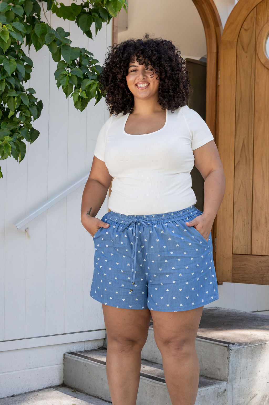 Harlow Shorts in Chambray Hearts