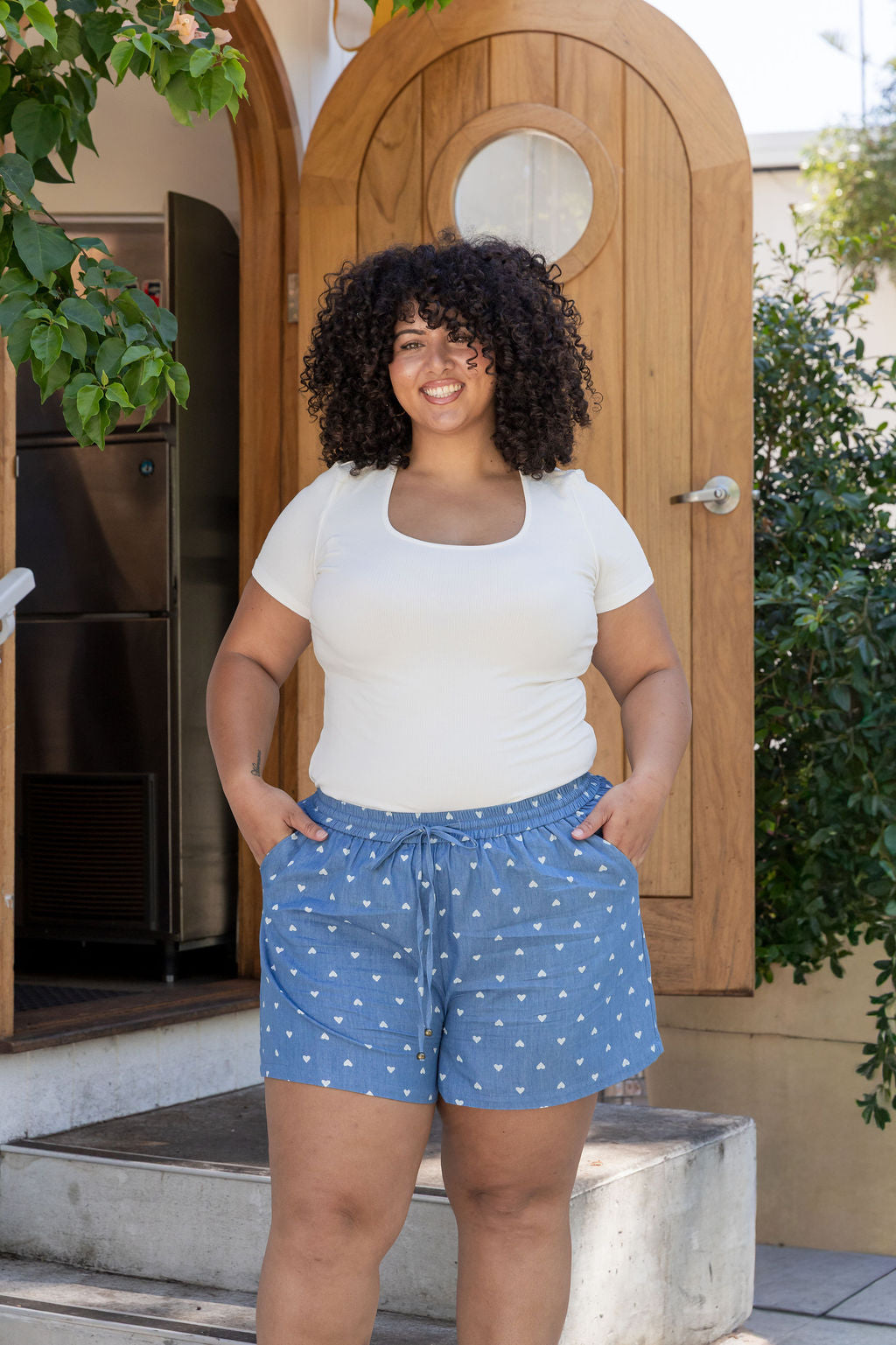 Harlow Shorts in Chambray Hearts