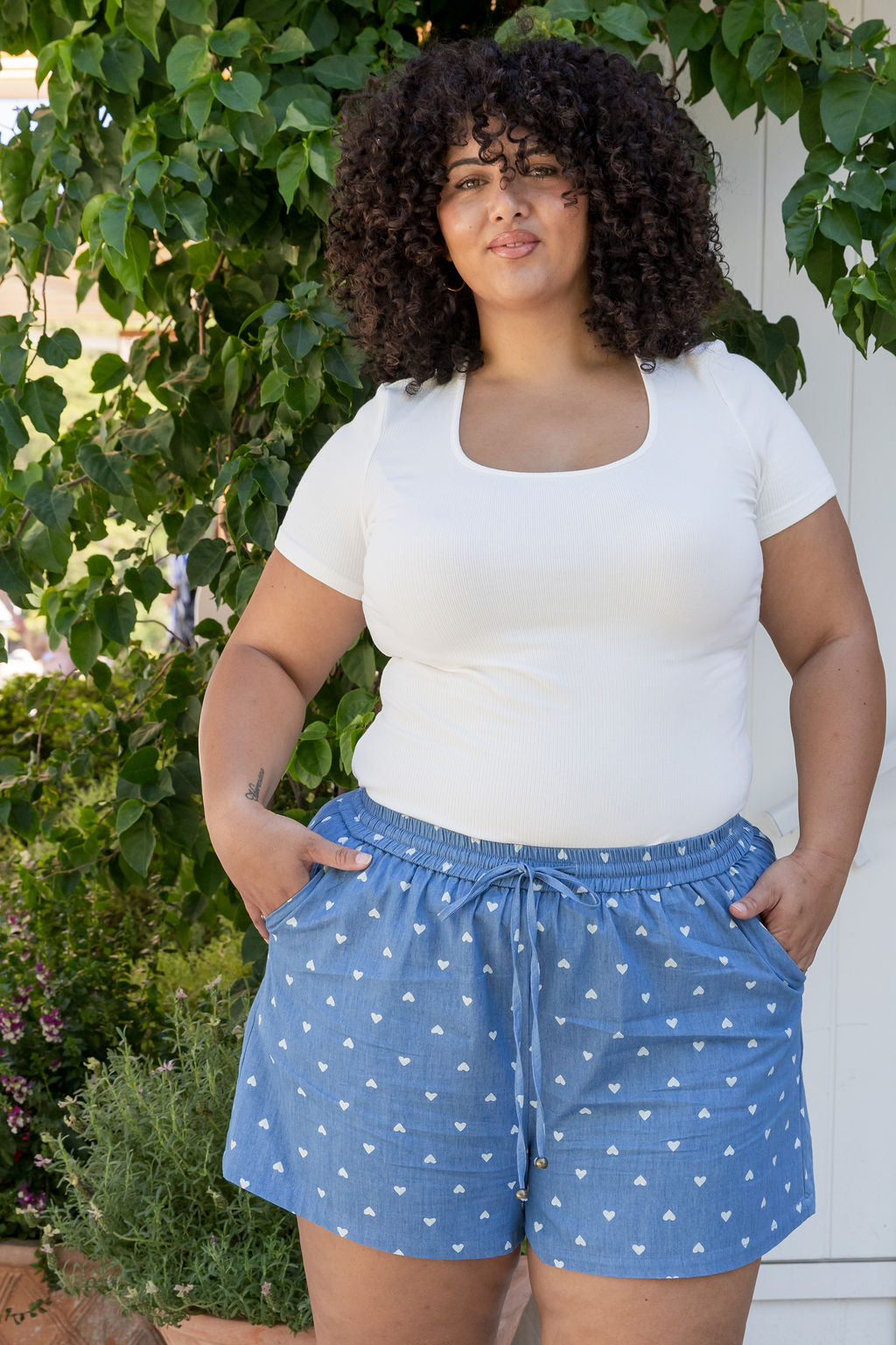 Harlow Shorts in Chambray Hearts