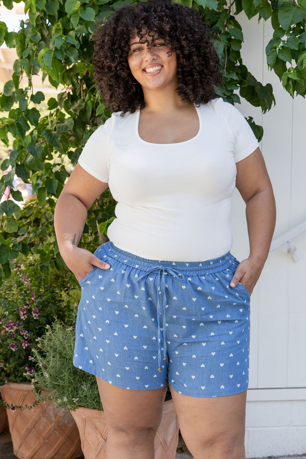 Harlow Shorts in Chambray Hearts