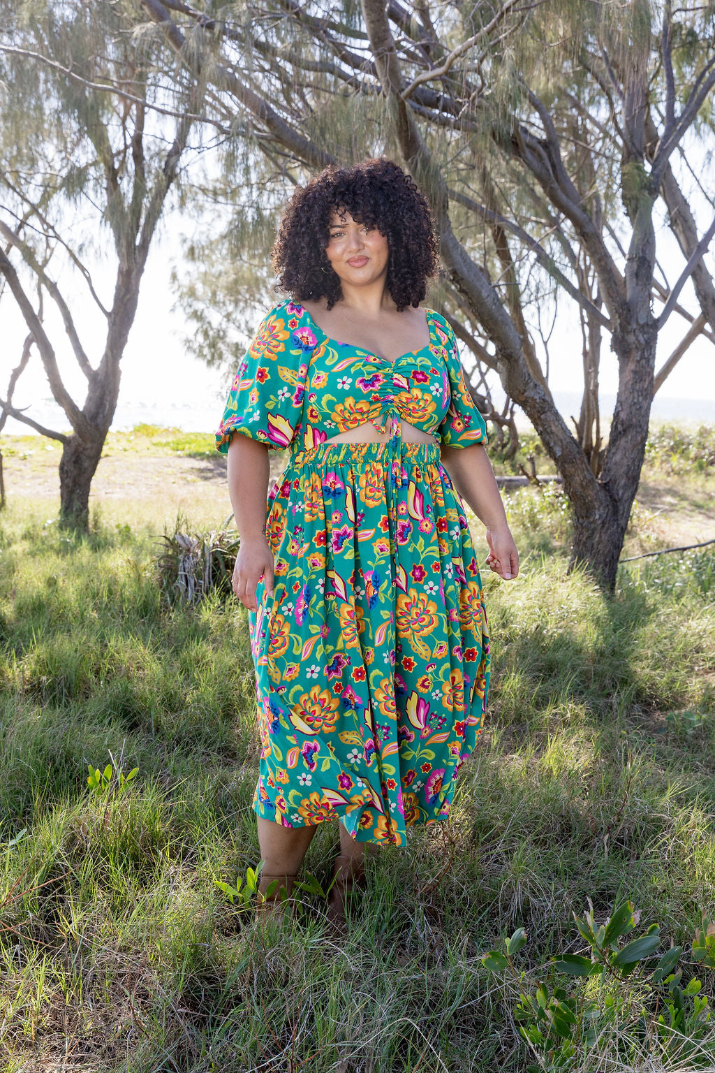 Pippa Cut Out Dress in Emerald Dreams