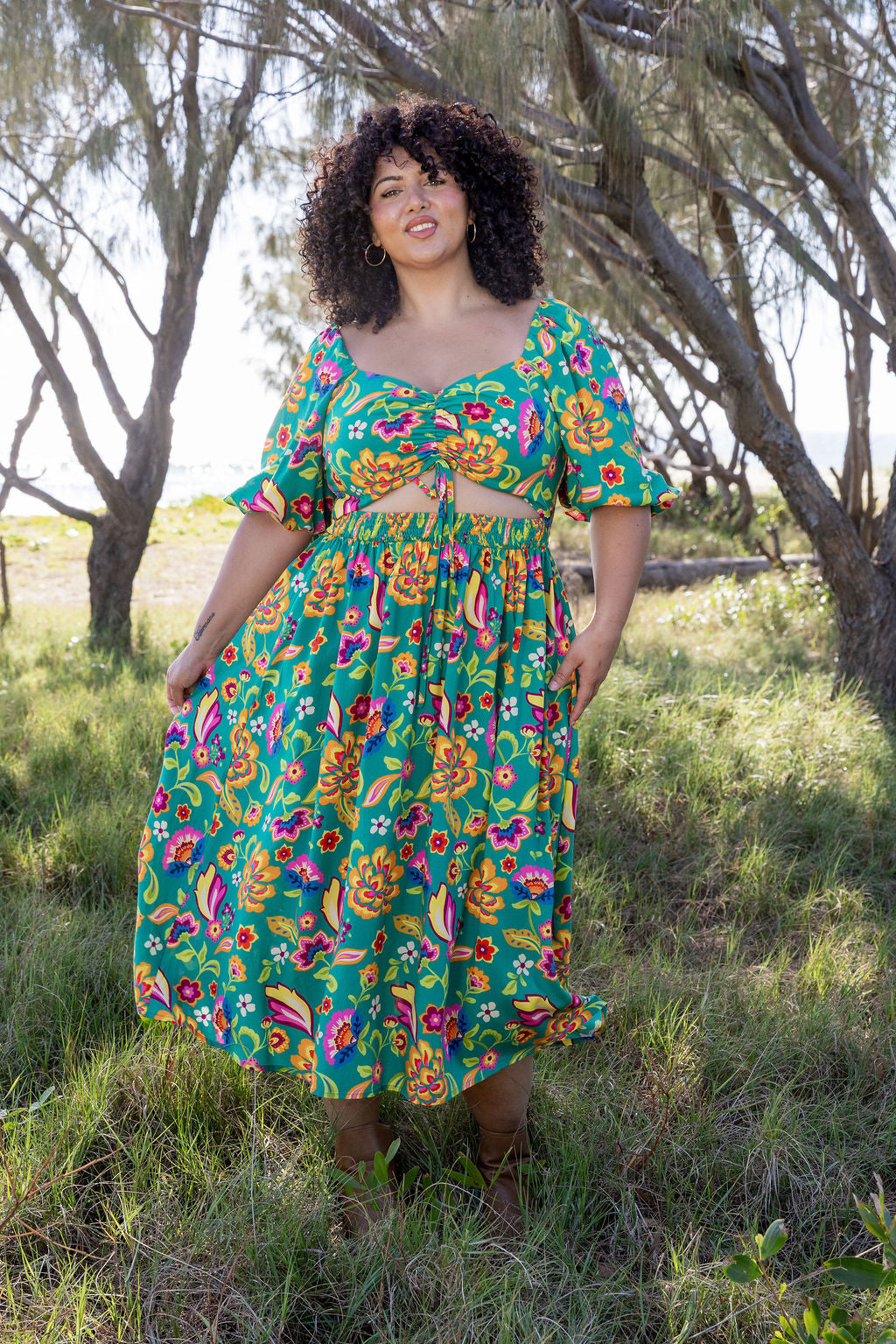 Pippa Cut Out Dress in Emerald Dreams