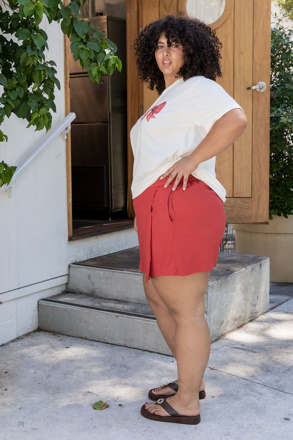 Samara Linen Blend Skort in Vermilion
