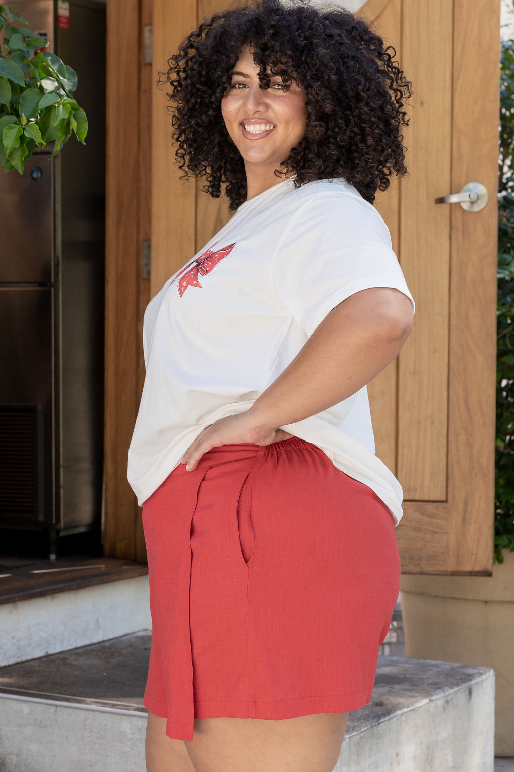 Samara Linen Blend Skort in Vermilion