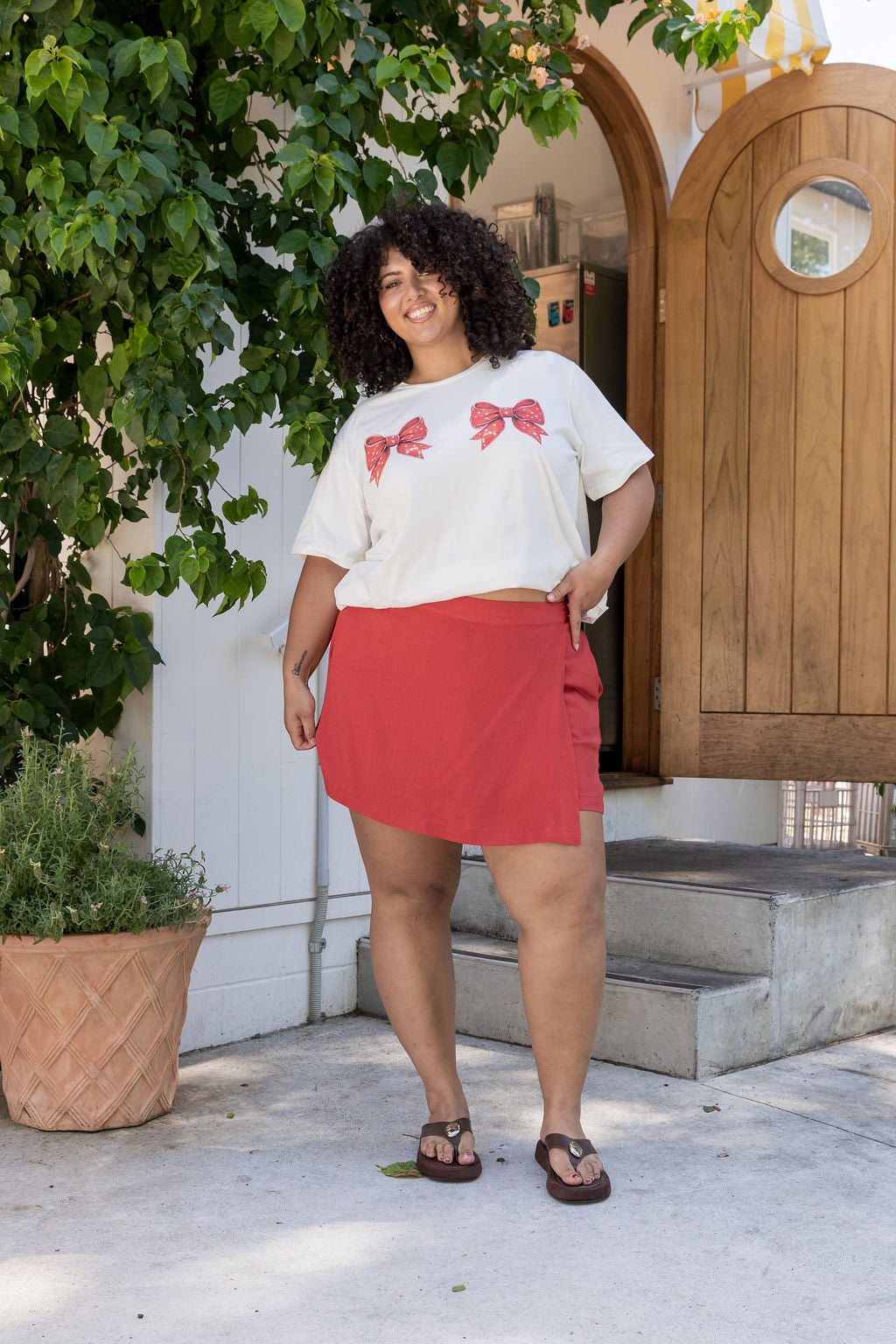 Samara Linen Blend Skort in Vermilion
