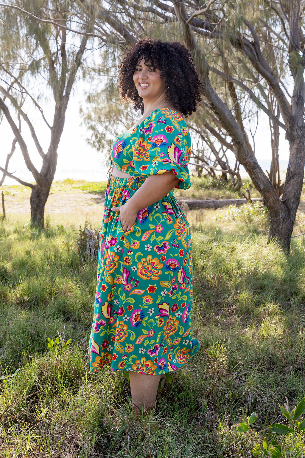 Pippa Cut Out Dress in Emerald Dreams