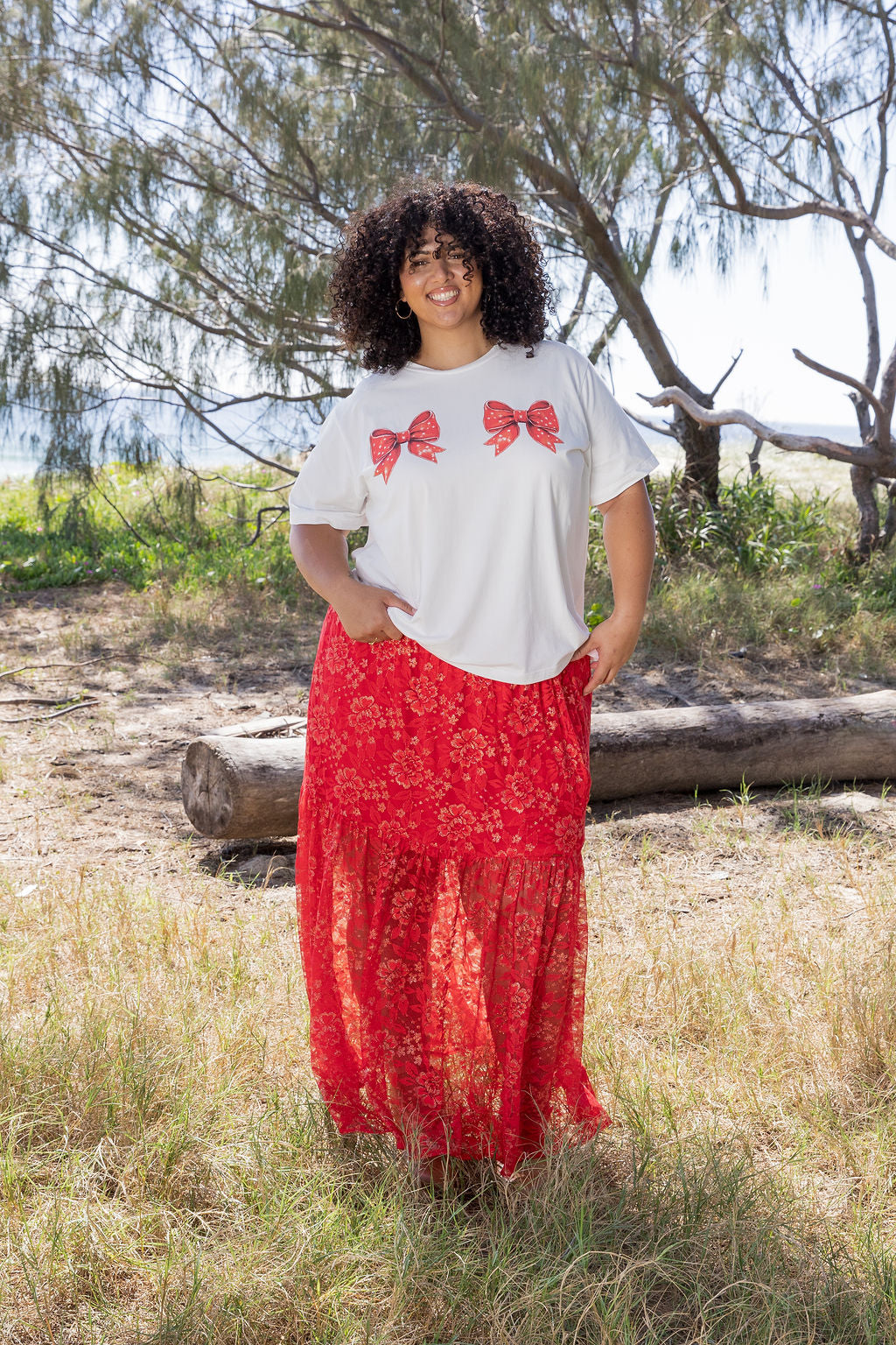Vivien Lace Skirt in Red/Gold