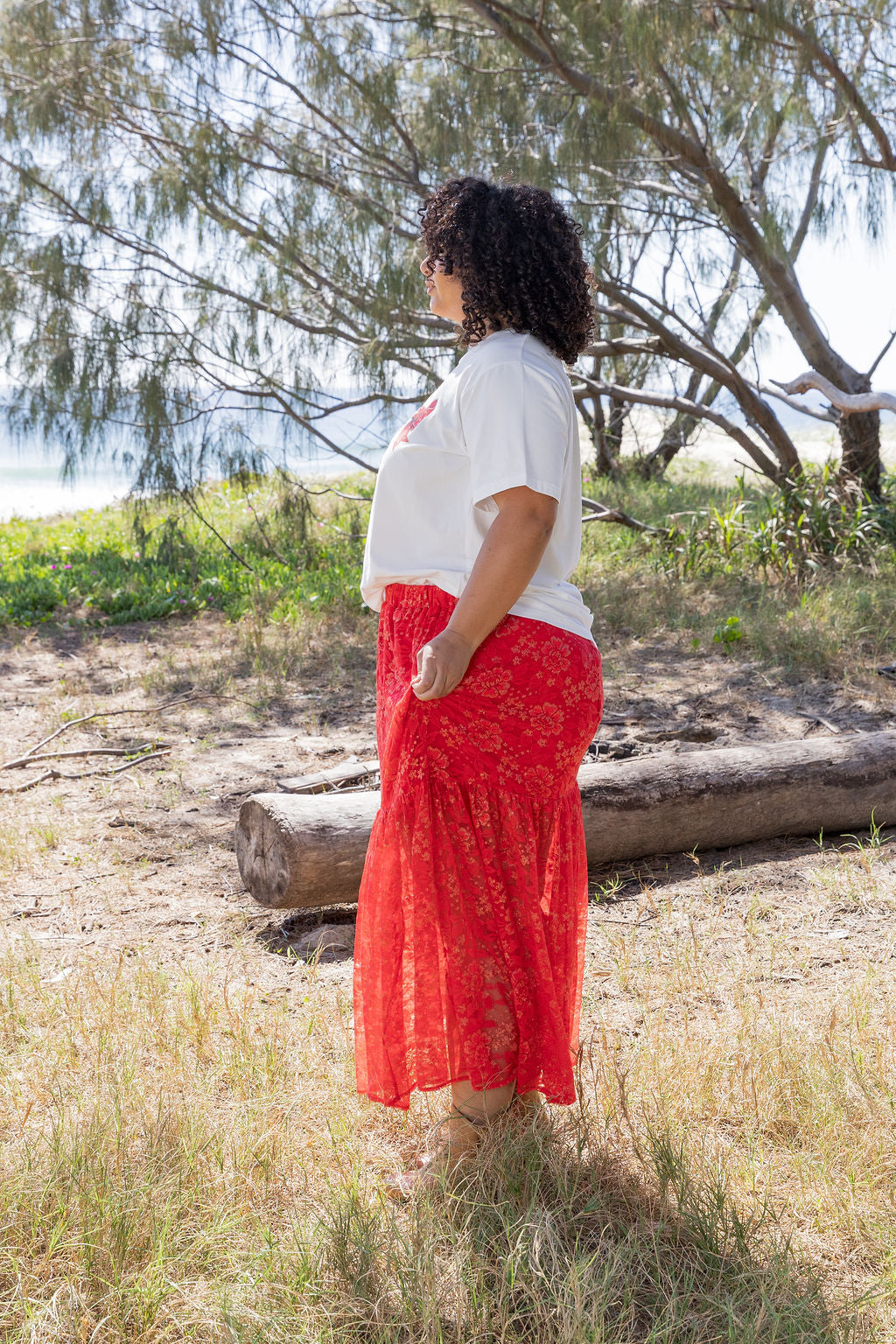 Vivien Lace Skirt in Red/Gold