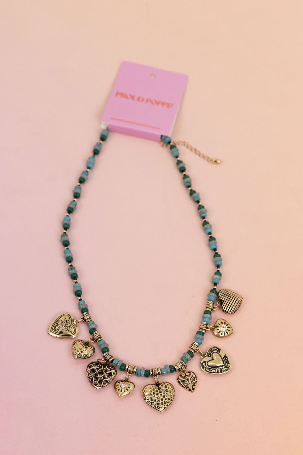 Hearts and Bead Charm Necklace