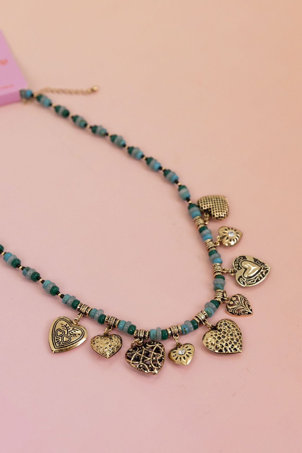 Hearts and Bead Charm Necklace