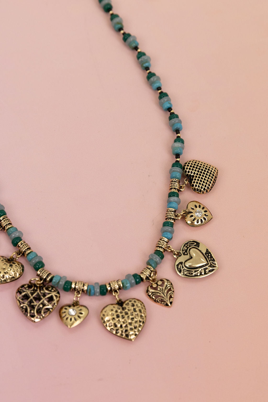 Hearts and Bead Charm Necklace