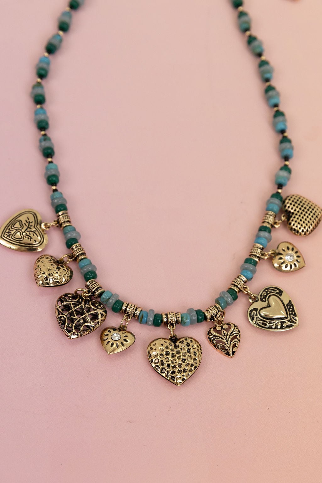 Hearts and Bead Charm Necklace