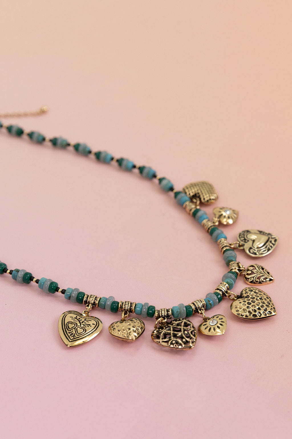 Hearts and Bead Charm Necklace