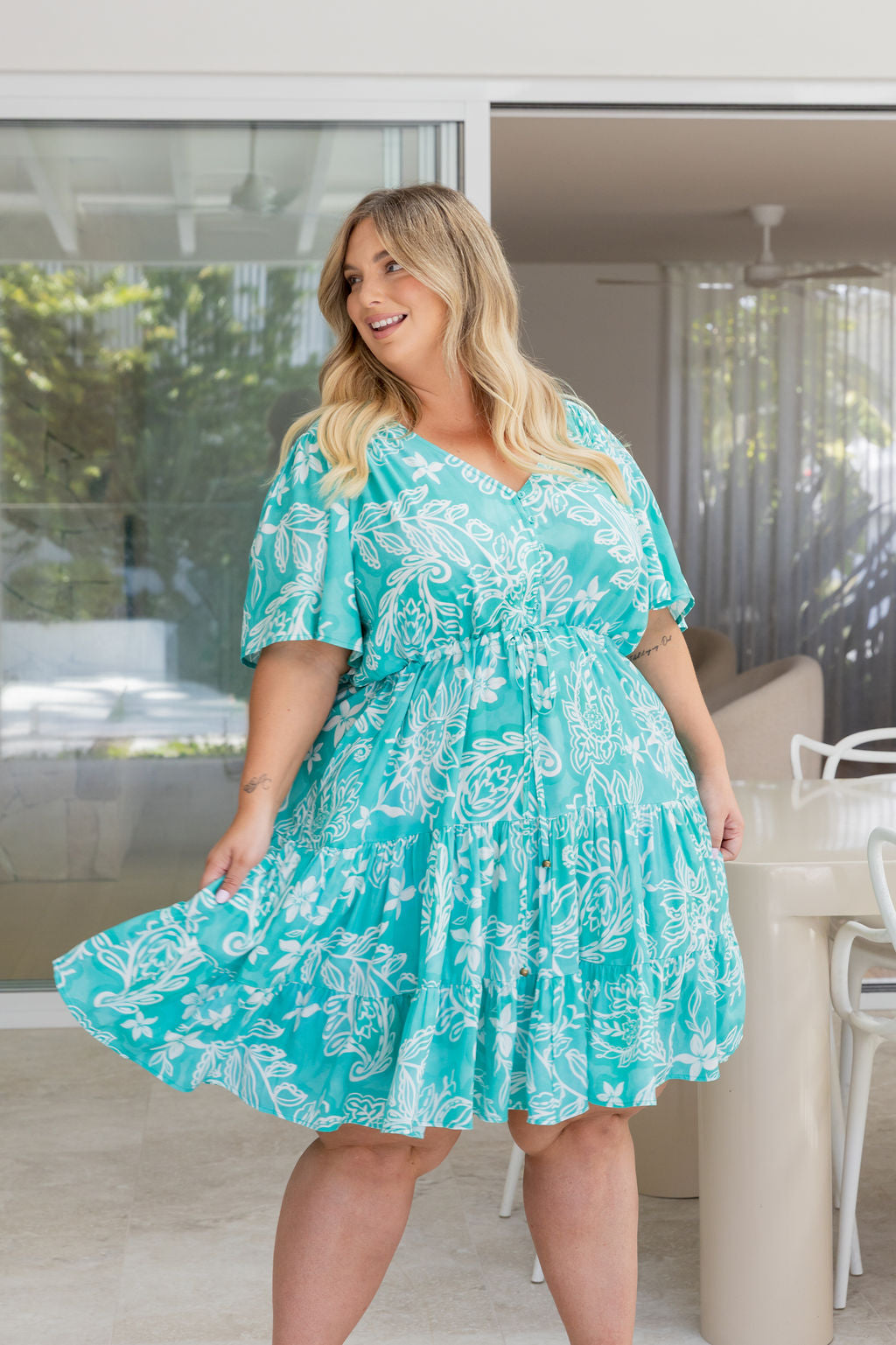 Charlie Dress in Turquoise Paisley