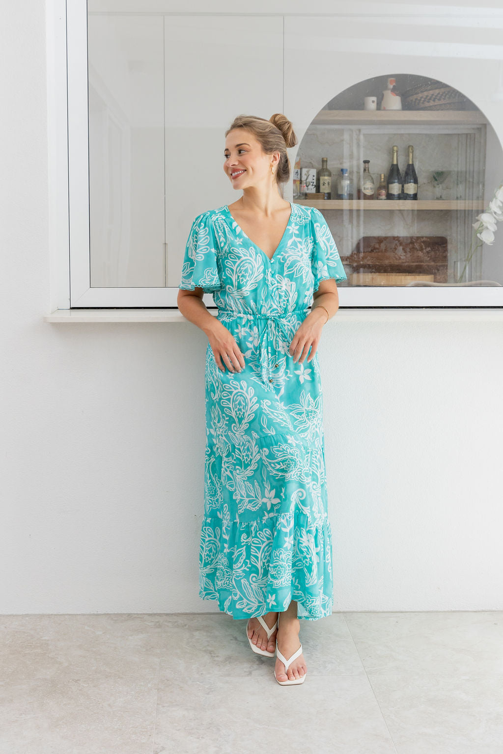 Charlize Maxi Dress in Turquoise Paisley