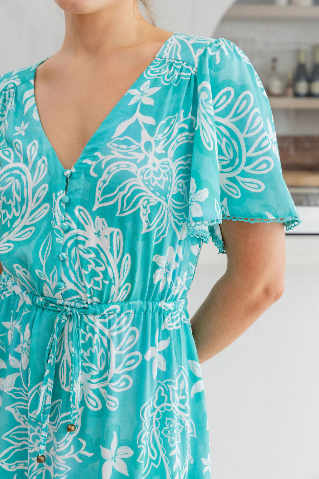 Charlize Maxi Dress in Turquoise Paisley