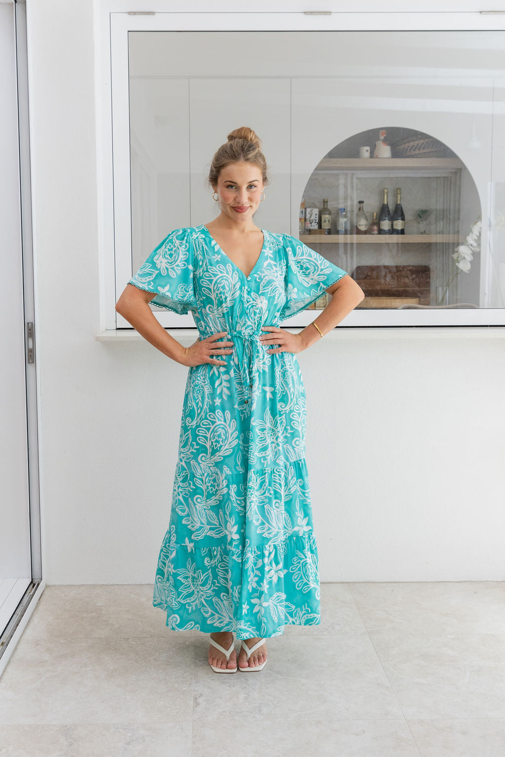 Charlize Maxi Dress in Turquoise Paisley