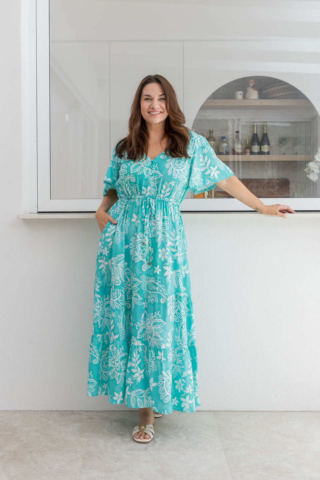 Charlize Maxi Dress in Turquoise Paisley