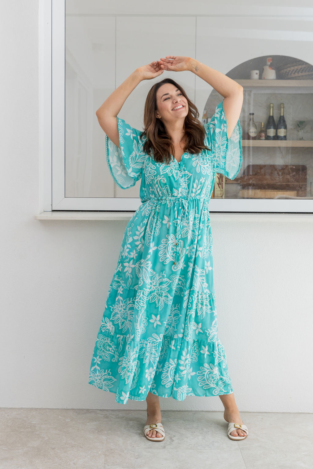 Charlize Maxi Dress in Turquoise Paisley