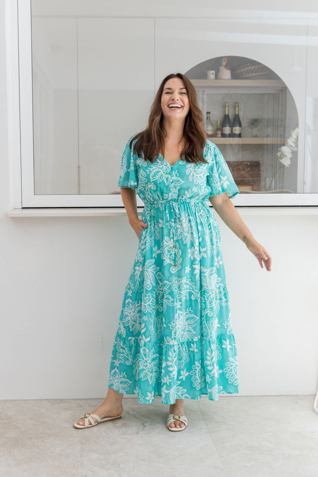 Charlize Maxi Dress in Turquoise Paisley