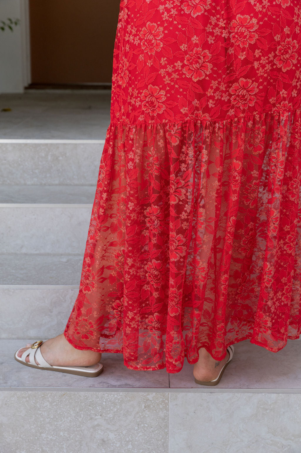 Vivien Lace Skirt in Red/Gold
