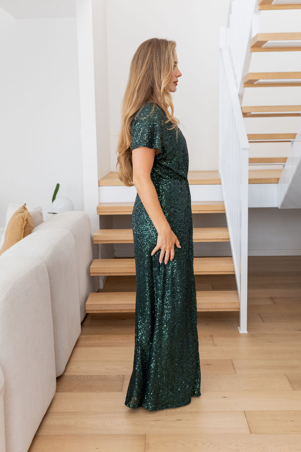 Arabella Sequin Maxi Dress in Emerald