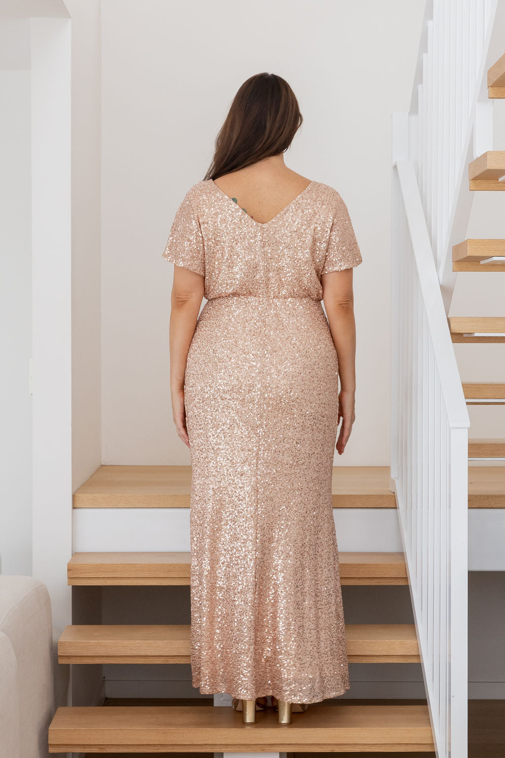 Arabella Sequin Maxi Dress in Light Bronze