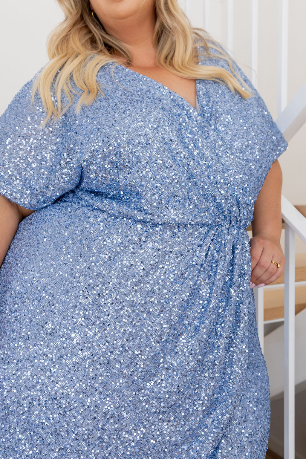 Arabella Sequin Maxi Dress in Steel Blue