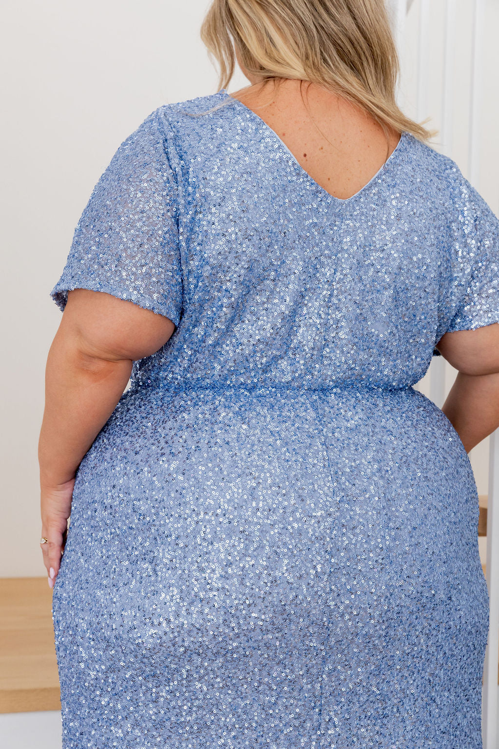 Arabella Sequin Maxi Dress in Steel Blue