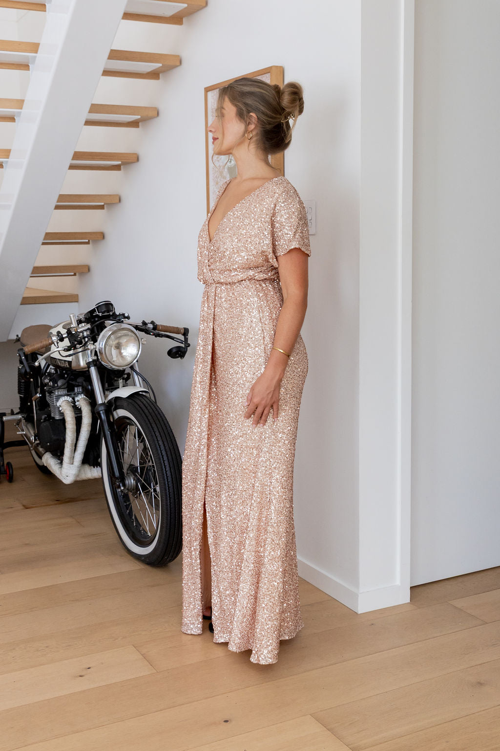 Arabella Sequin Maxi Dress in Light Bronze