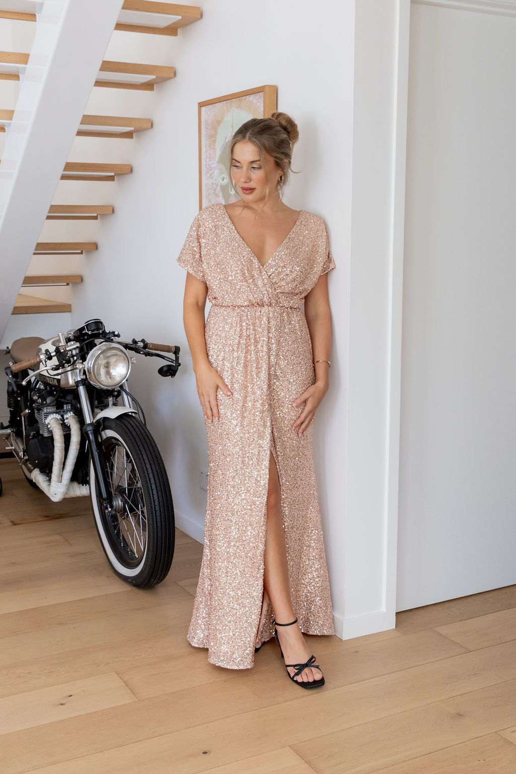 Arabella Sequin Maxi Dress in Light Bronze