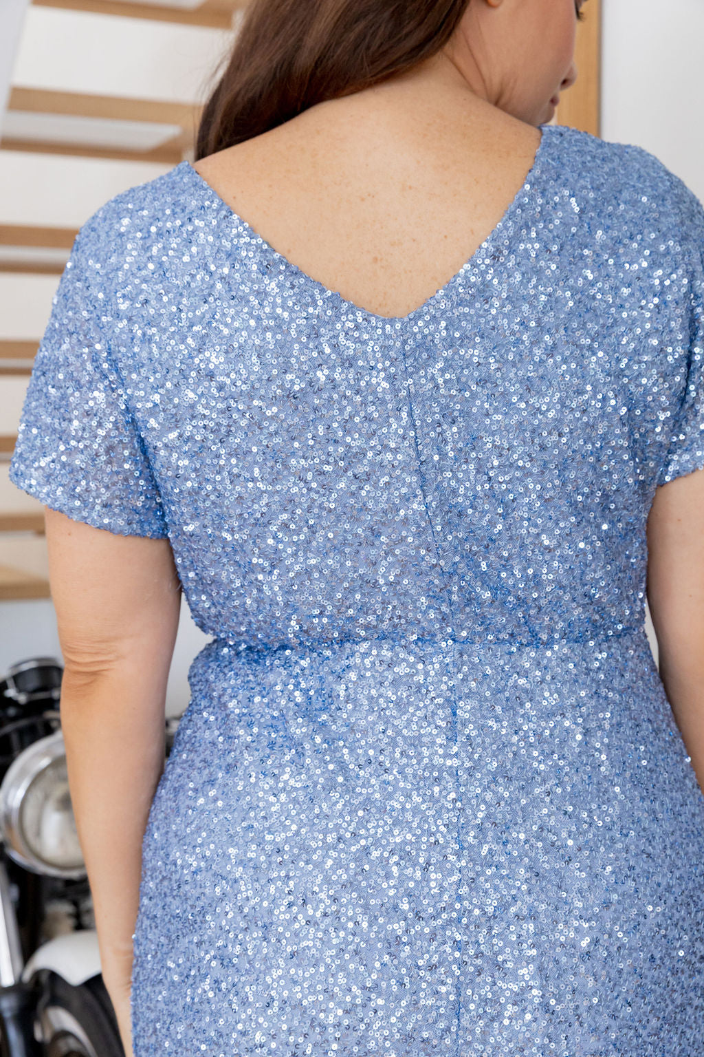 Arabella Sequin Maxi Dress in Steel Blue