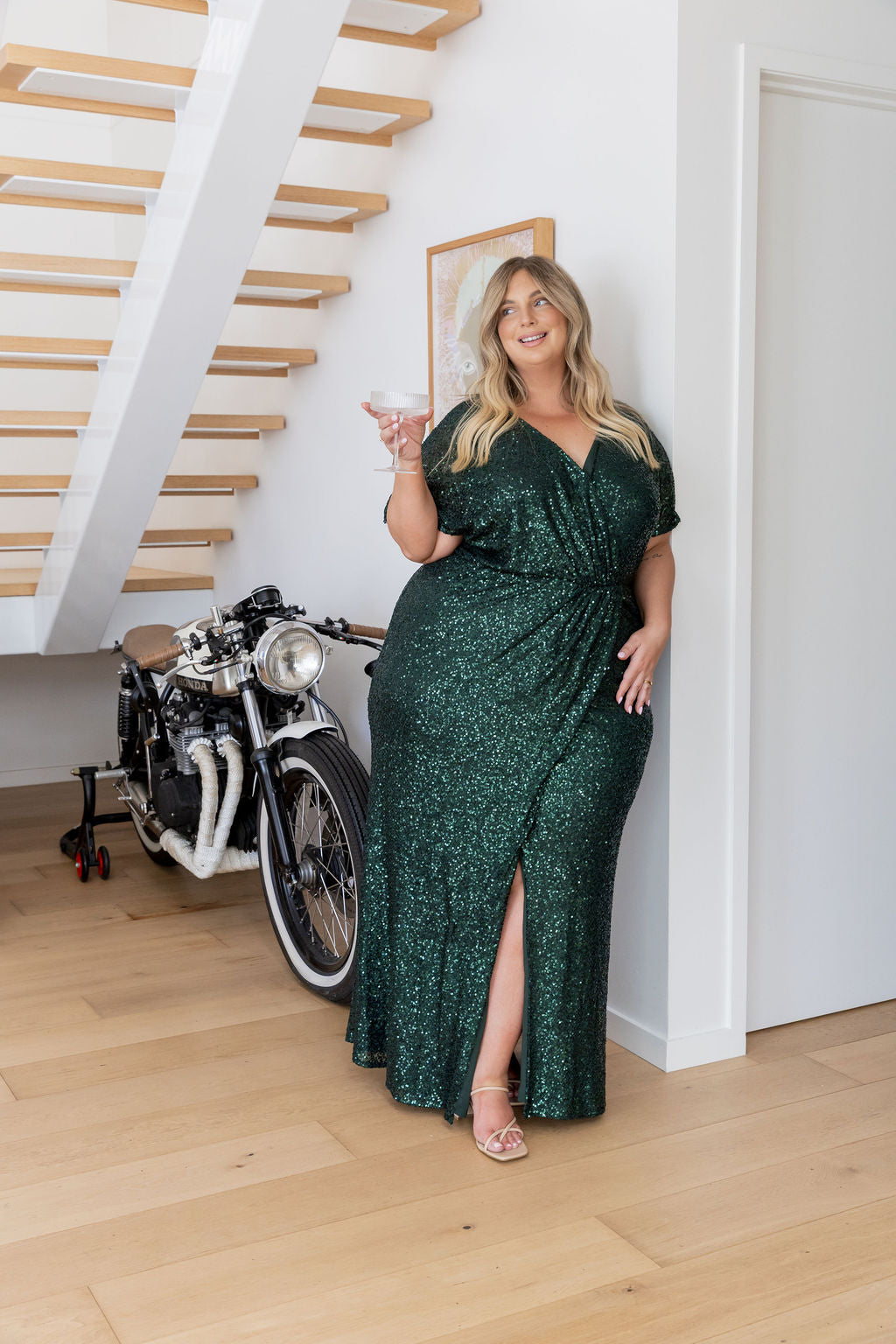 Arabella Sequin Maxi Dress in Emerald