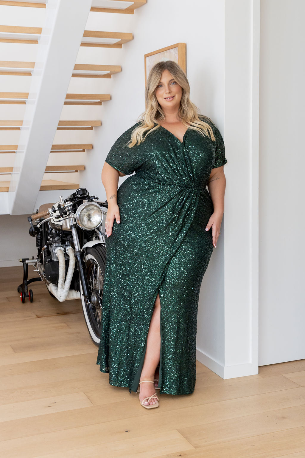 Arabella Sequin Maxi Dress in Emerald