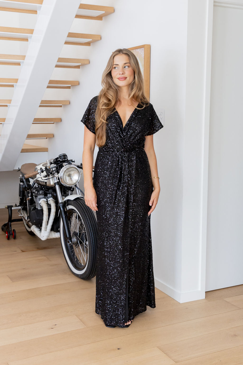 Arabella Sequin Maxi Dress in Black
