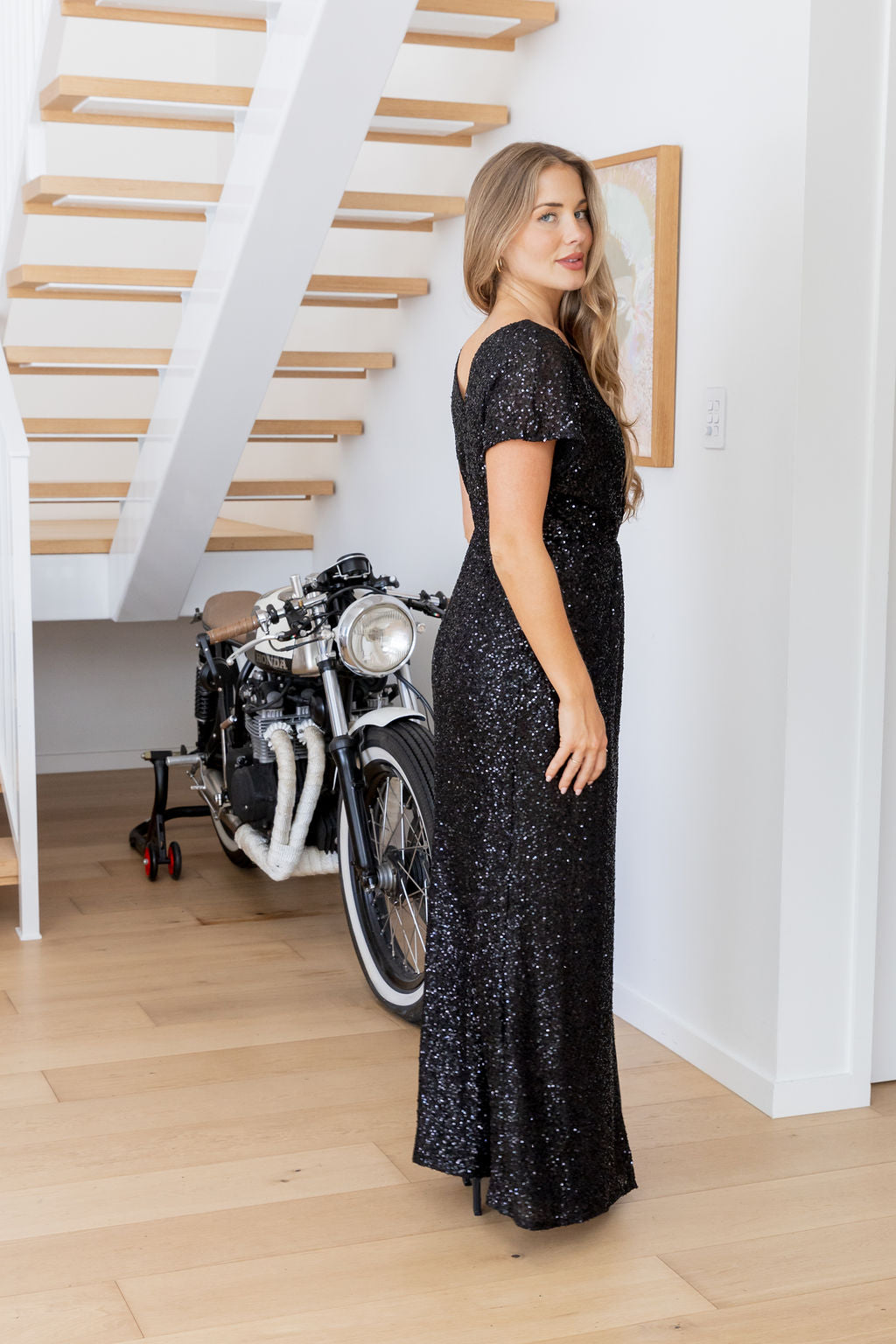 Arabella Sequin Maxi Dress in Black