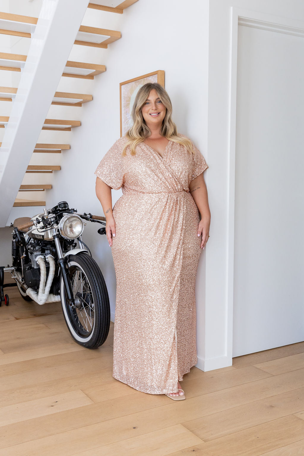 Arabella Sequin Maxi Dress in Light Bronze