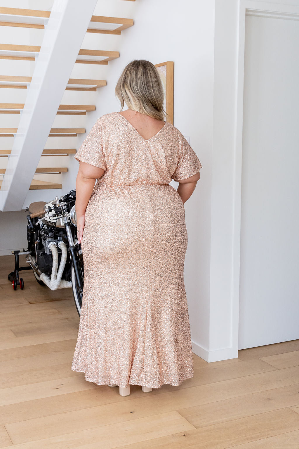 Arabella Sequin Maxi Dress in Light Bronze