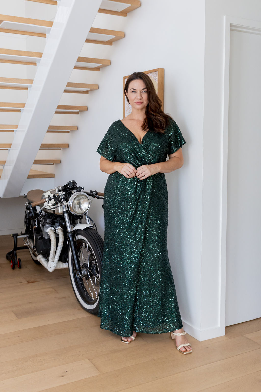 Arabella Sequin Maxi Dress in Emerald