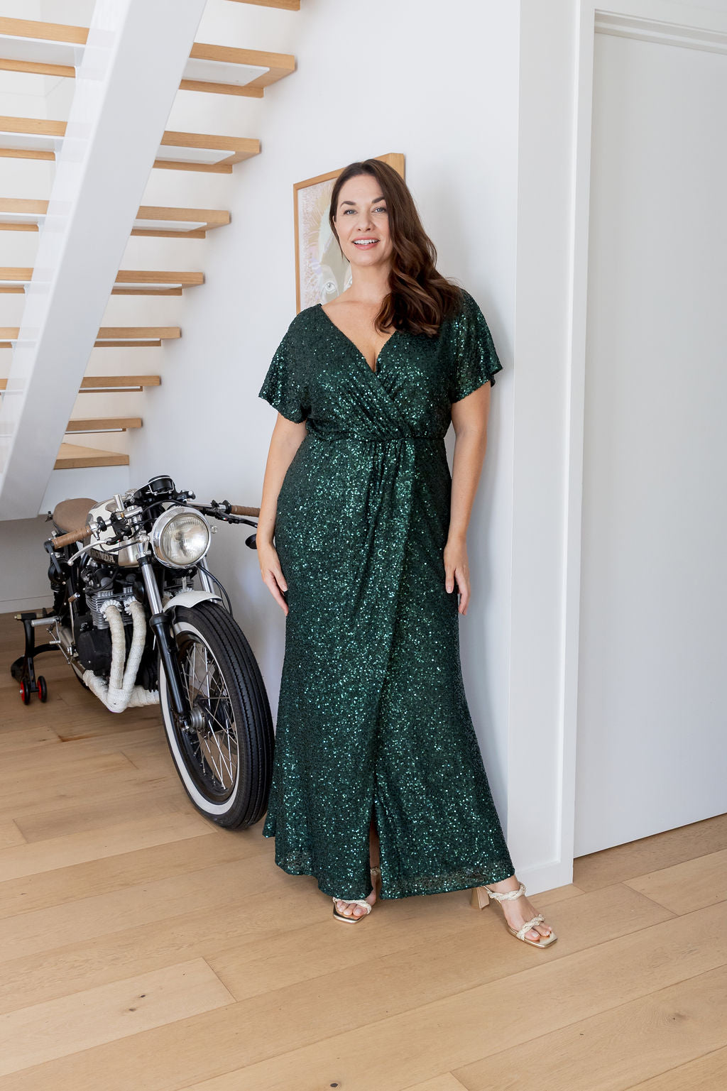 Arabella Sequin Maxi Dress in Emerald
