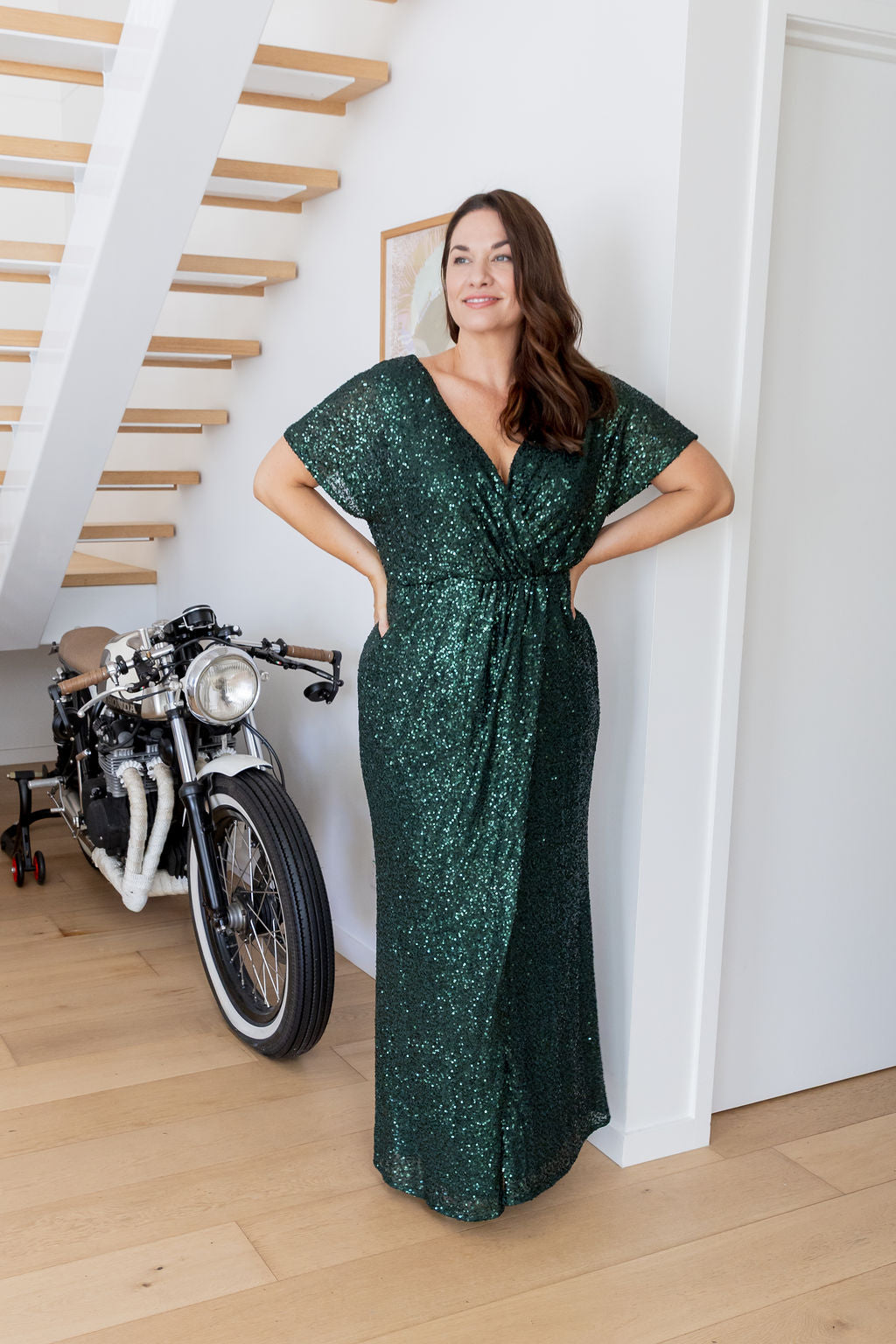 Arabella Sequin Maxi Dress in Emerald