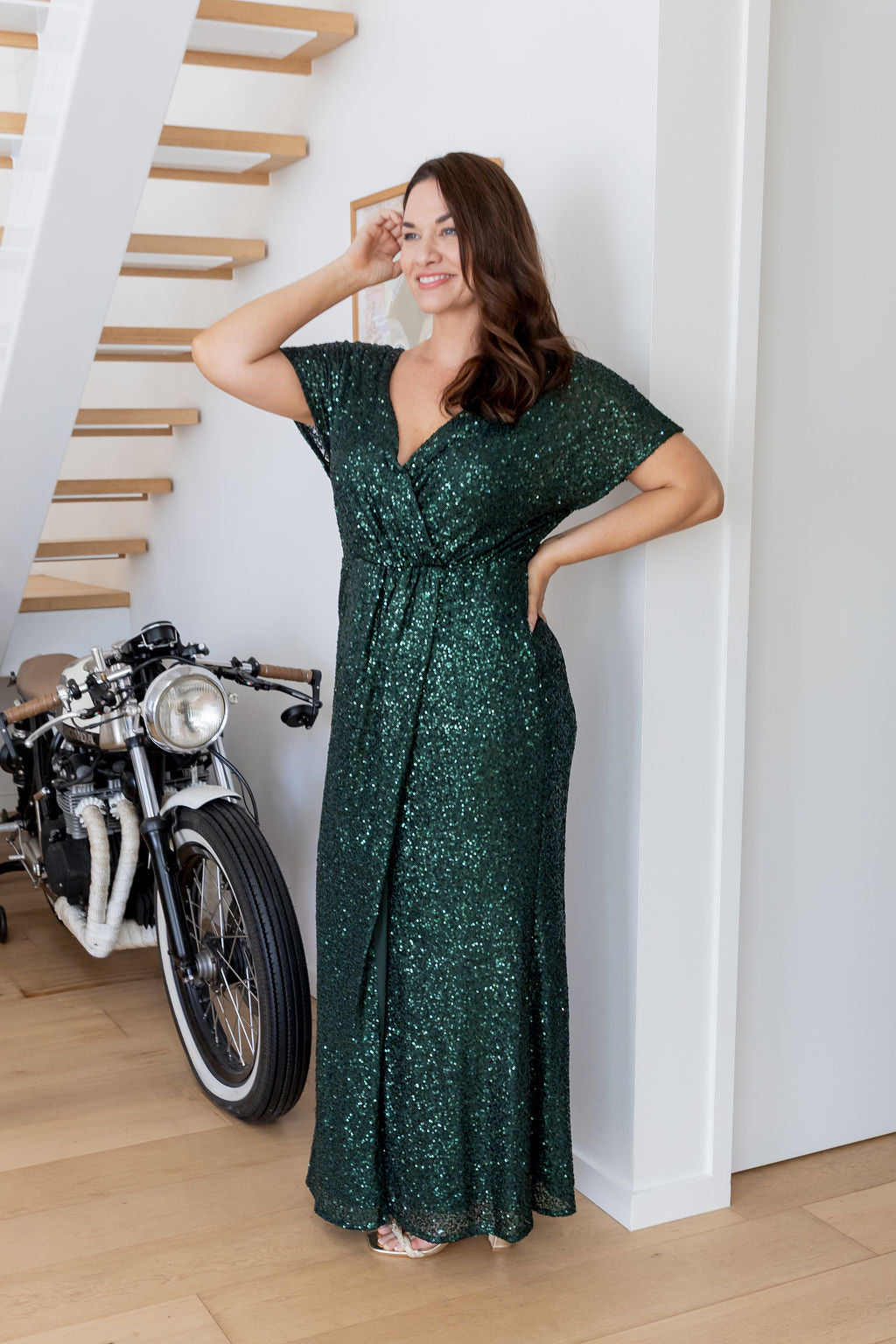 Arabella Sequin Maxi Dress in Emerald