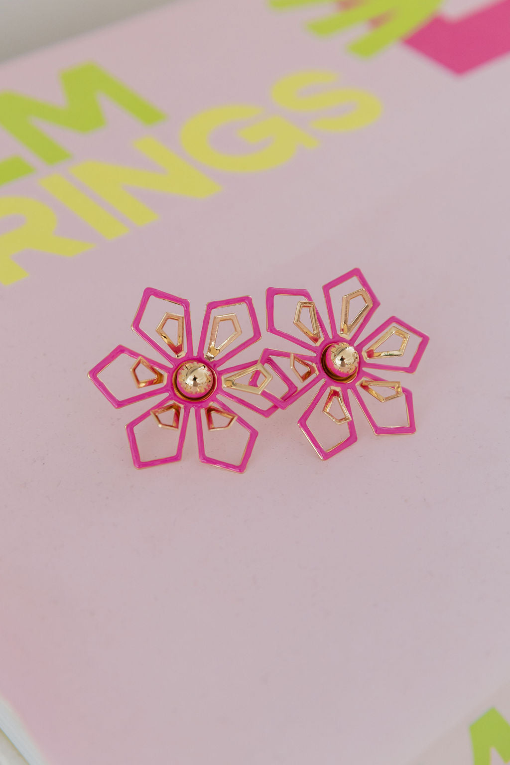 Pink Geo Floral Stud Earrings