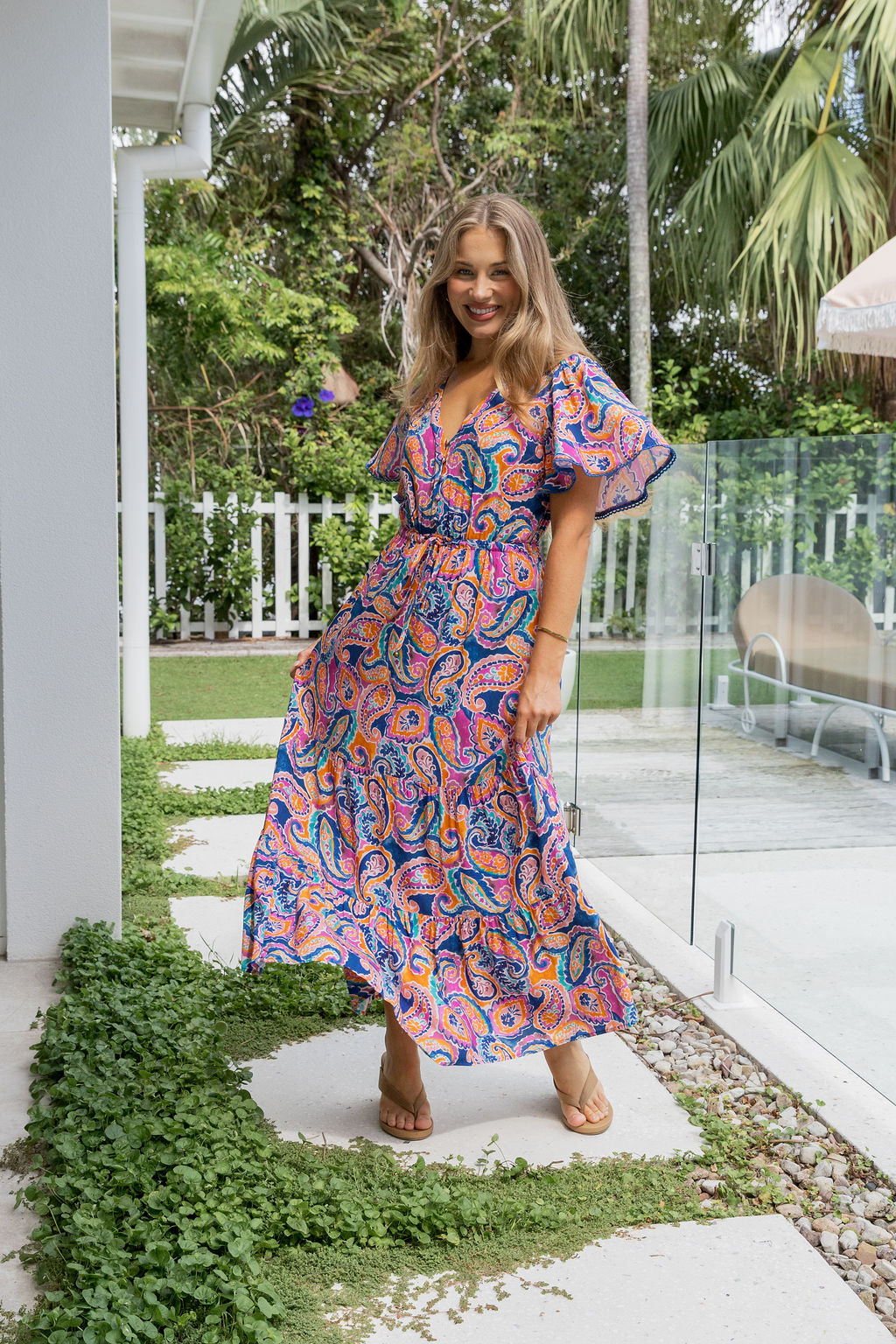 Charlize Maxi Dress in Rainbow Boteh