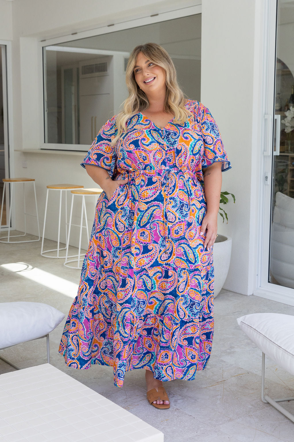 Charlize Maxi Dress in Rainbow Boteh