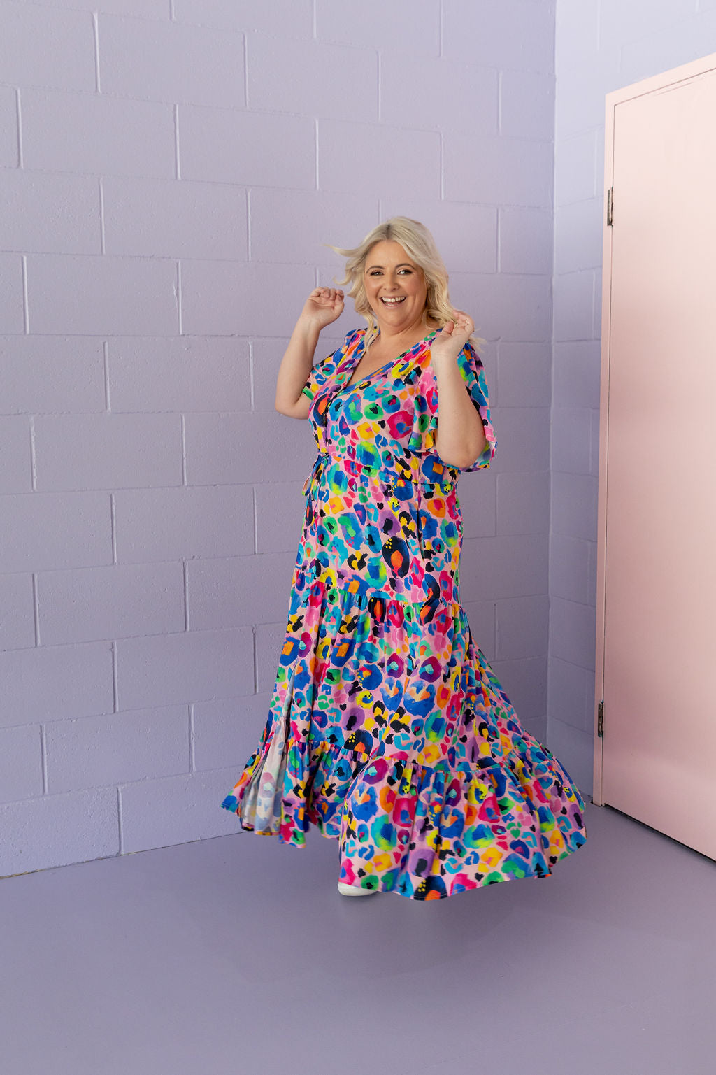 Bonnie Maxi Dress in Rainbow Leopard Pink by Kasey Rainbow